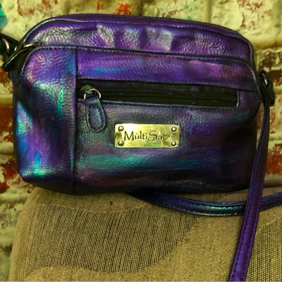 EUC Multi Sac Metallic Purple Blue Multi Colored Leather Crossbody Bag STUNNING - Picture 8 of 13